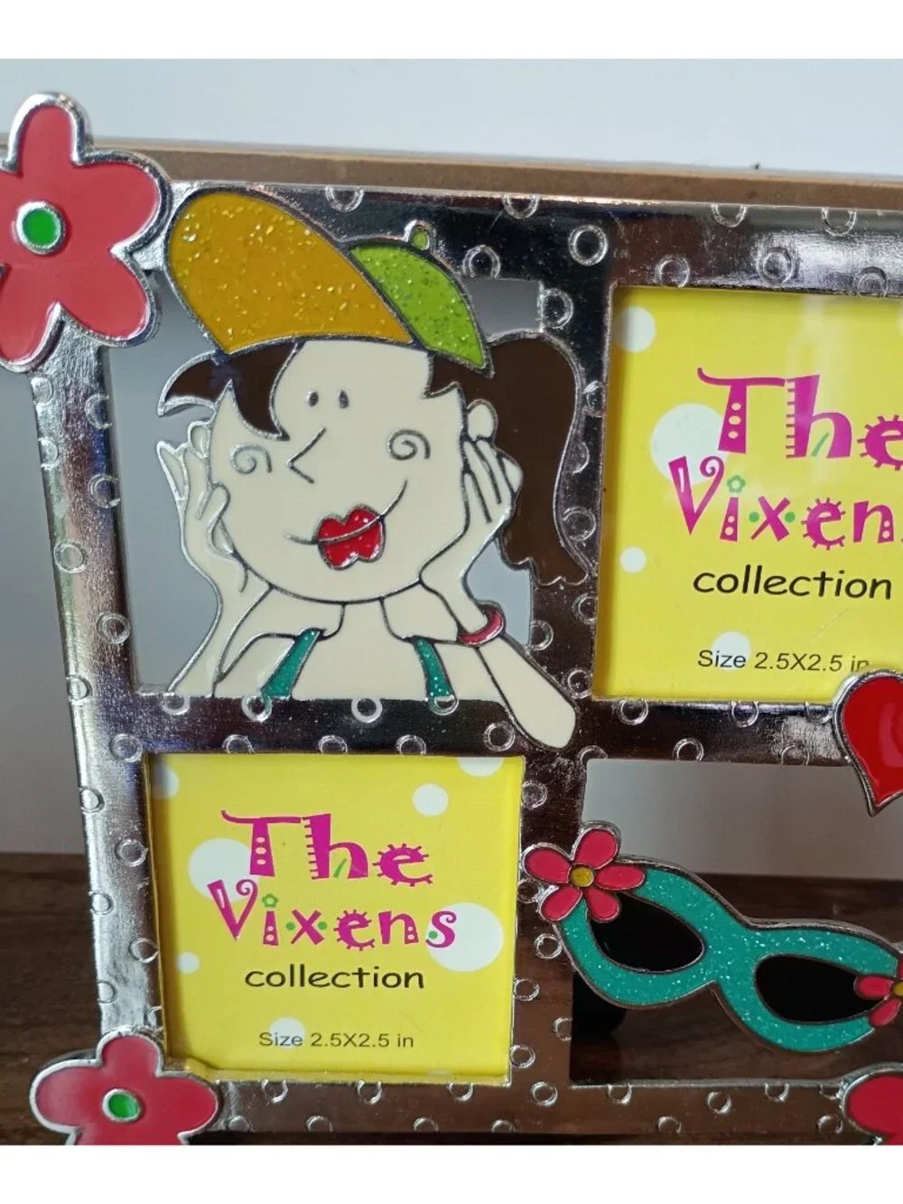 The Vixens Collection Enamel Metal 2 Slot Photo Frame Retro Sparkle Gift Kitsch